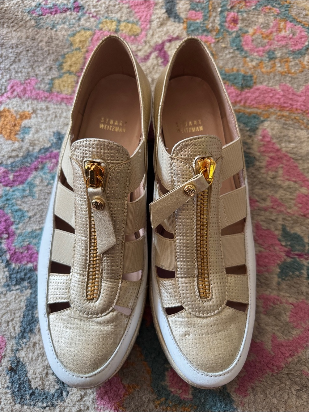 Stuart Weitzman Cream Cutout Zip-Front Women’s Sneaker
